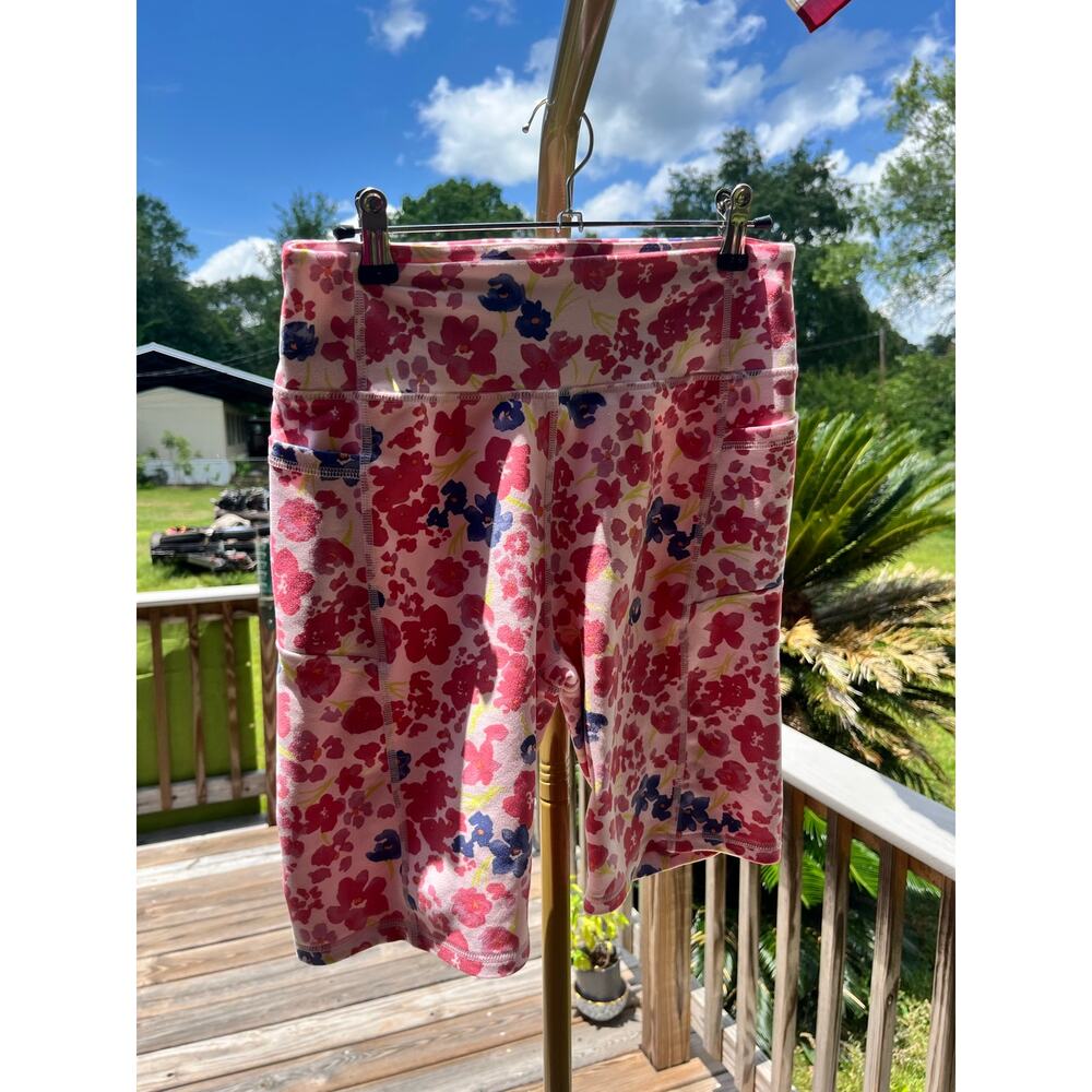 Freely Girls XL Bike Shorts Pink Floral Athleisure Spandex Activewear Pockets